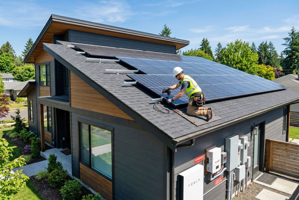 Photovoltaik wird auf dem Dach montiert